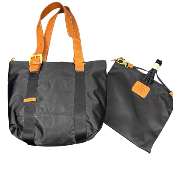 Bric’s Mini Travel Tote with  Small Crossbody Black Nylon with Brown straps - Picture 1 of 11